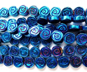blue hematite carved roses flowers 10mm AAAA
