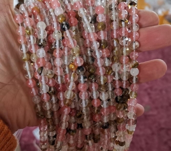 Tiger Quartz Watermelon Tourmaline round  06mm AAA red pink yellow