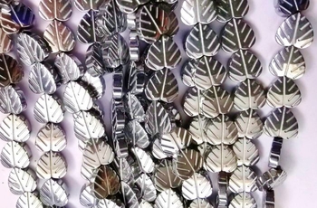 silver Plated Hematite puffy leaves heart 08mm AAA