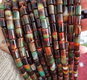 mul-ti coloured peacock agate tube 12x8mm AAA green red brown