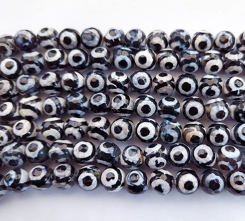 black white tibetan Dzi agate heaven eye round faceted 10mm AA