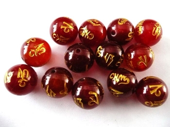 Red Tibet Agate six 6 words round carved 10mm AAA