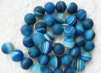 smooth frosty matt banded Striped blue Agate round 10mm AAA