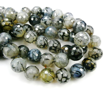 Black White grey Dragonvein Agate round faceted 14mm AAA L