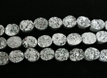 silver  Druzy Quartz Agate Flat back Cabochon oval beads 10x8mm