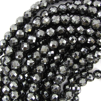 grey Hematite round faceted 08mm AAAA